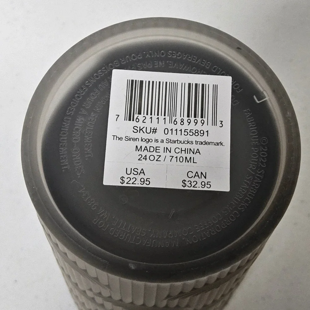 Starbucks Cold‎ Cup Tumbler 24oz Frosted Grey Scalloped Wave Siren 011155891